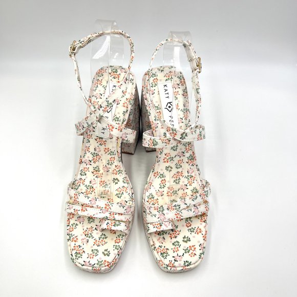 Katy Perry Size 9 The Meadow White Pink Floral Chunky Block Heel Sandals Shoes - Picture 3 of 15